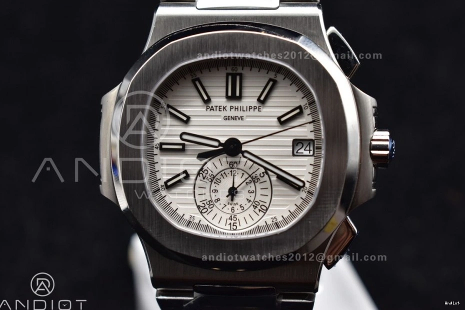 Nautilus PPF Mod Stk A7750 Date Wht SS Chrono SS 5980 0316